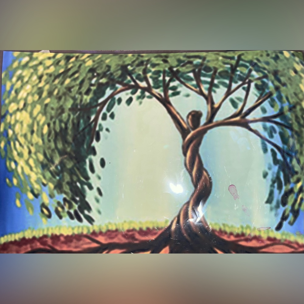 Artistic Tree Heart Canvas Print in Green and Blue